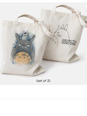 （Set of 2）Kawaii My Neighbor of Totoro BeigeLARGE Canvas Book Tote Shoulder Bag